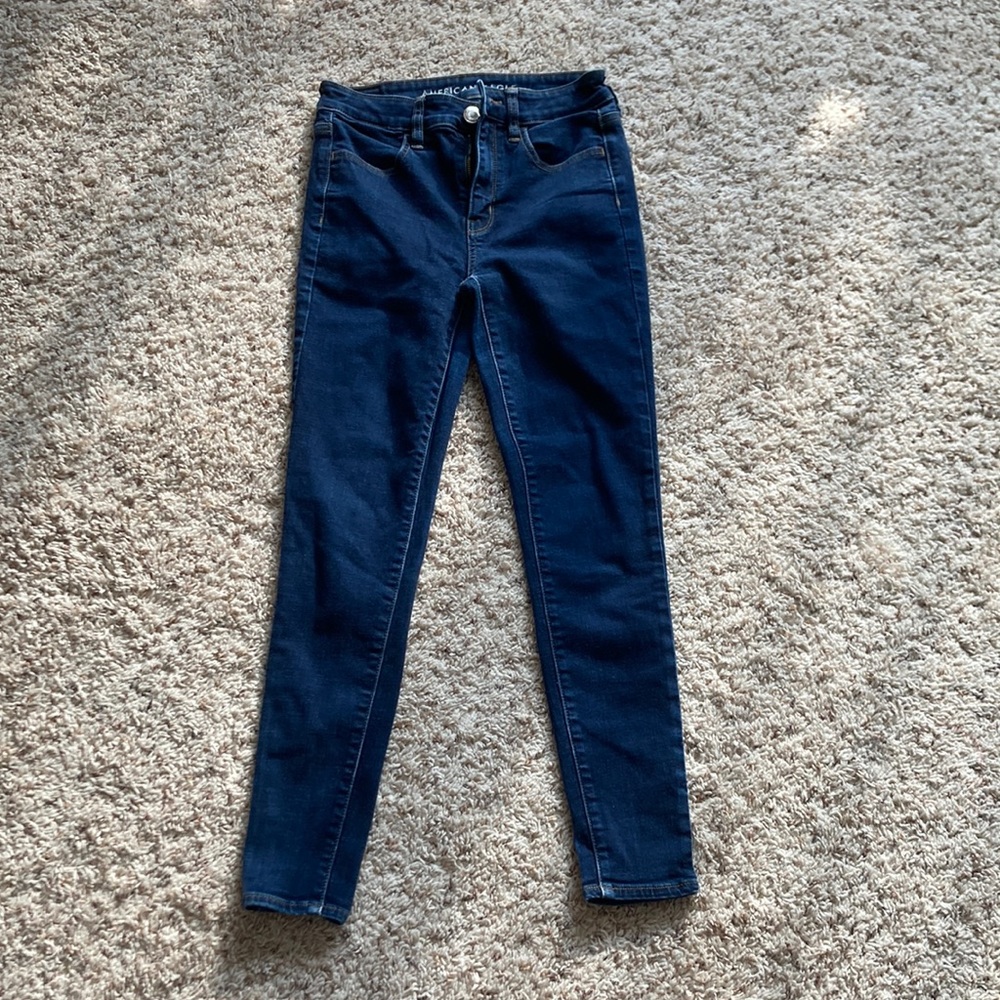Blue American Eagle super skinny super stretch high rise jeggings